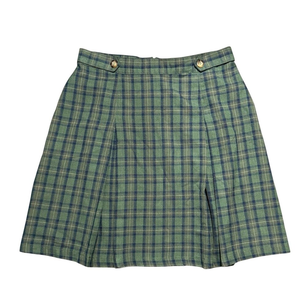 Vintage White Stag Women's Skirt Pleated Plaid Green Blue Size 12